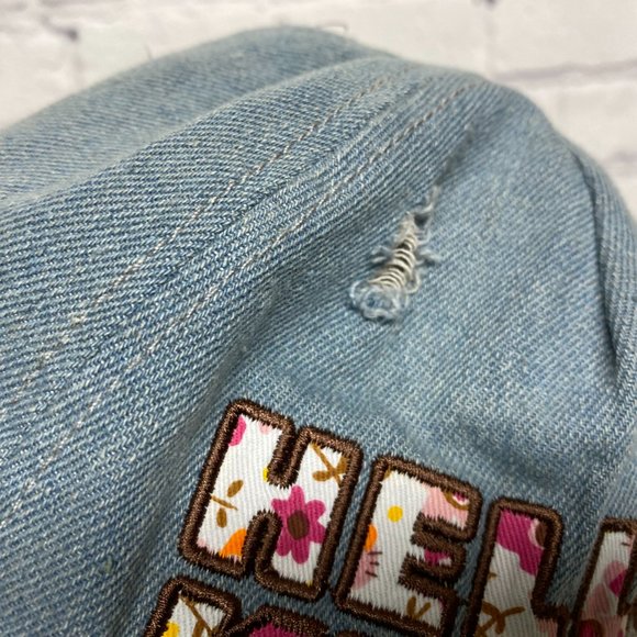 Hello Kitty Distressed Hat Cap Strap Back Blue Sanrio Embroidered Spell Out - Picture 8 of 14